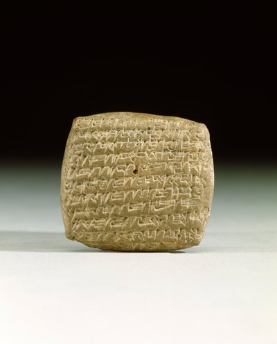 En gammal assyrisk kilskriftstavla, från handelskolonin i Kanesh i Kappadokien, med krav på betalning av förfallna konton, ca 1900-1800 f.Kr. (sten) av School Assyrian