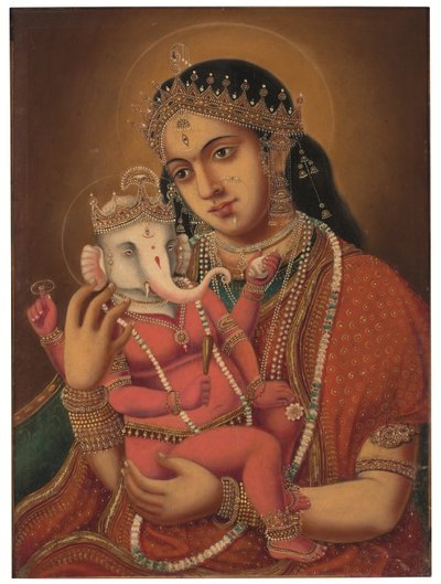 Utan titel (Ganesh Janani), ca. sent 1800-tal (olja på duk) av School Bengali