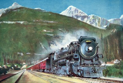 Canadian Pacific Railway vid foten av Klippiga bergen av School Canadian
