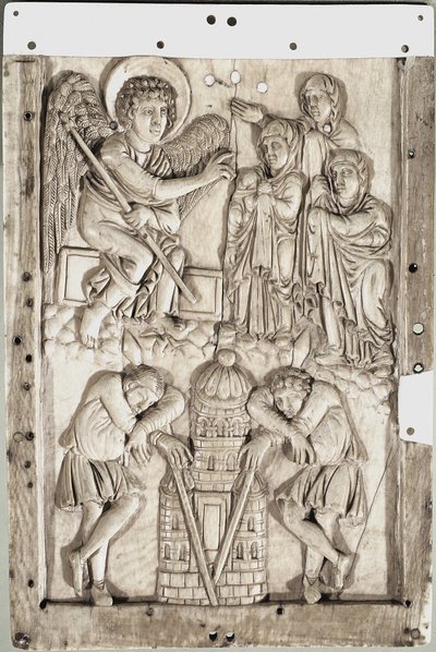 Karolingisk konst: heliga kvinnor vid graven - (Heliga kvinnor vid graven) Elfenbensrelief av School Carolingian