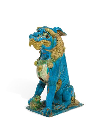 Massiv kakelfigur av ett sittande buddhistiskt lejon, Ming- eller tidig Qing-dynasti av School Chinese