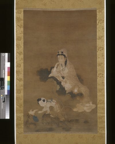 Avalokitesvara (Guanyin) På Lotus (bläck och färg på siden) av School Chinese
