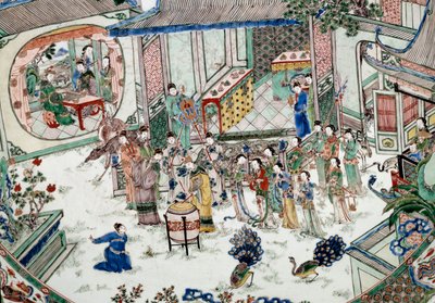 Kinesisk konst: traditionell fest med konsert. Målning på porslin. 1700-talet. Paris, Guimet-museet, Nationalmuseet för asiatisk konst av School Chinese