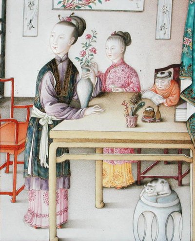 Detalj från den kejserliga kantonpanelen, Qianlong-period av School Chinese