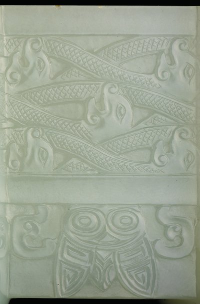 Detalj av ett arkaistiskt kärl och omslag, Tulu, Qianlong Period (1736-95) (blek celadon jade) (se även 619015) av School Chinese