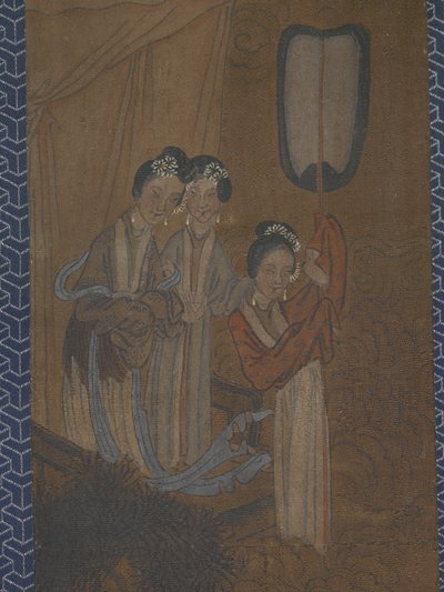Fem kvinnor i en procession (bläck och färg på siden) av School Chinese