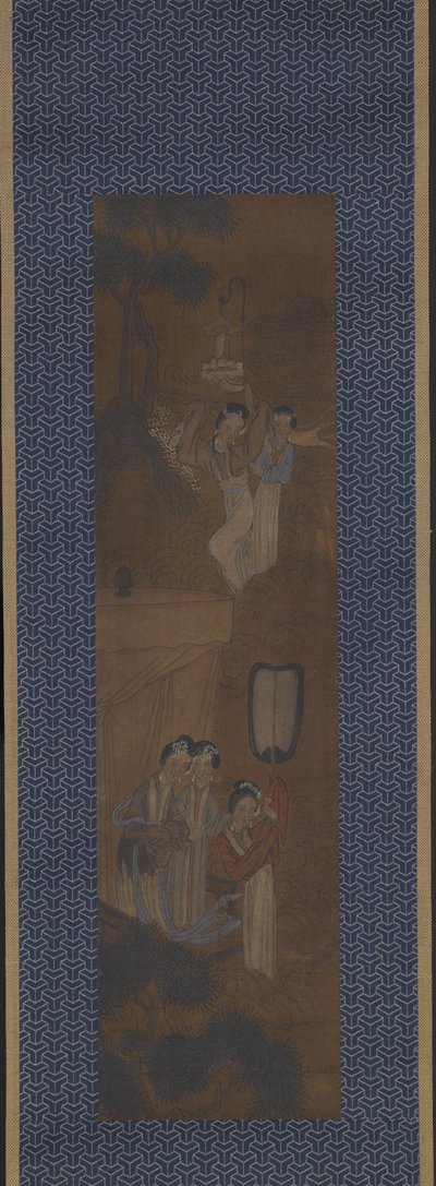 Fem kvinnor i procession (bläck och färg på siden) av School Chinese