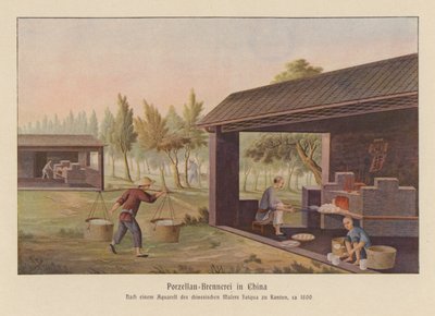 Porslinstillverkning i Kina (färglitografi) av School Chinese