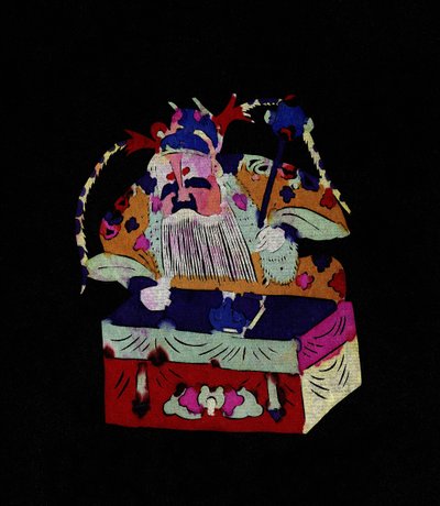 Manlig karaktär, kinesisk gudom. Målad pappersklippning eller "Jian Zhi", kinesisk folkkonst, Pekin. av School Chinese