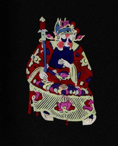 Männliche Figur der Pekinger Oper mit Maske. Scherenschnitt, chinesische Volkskunst, Peking. von School Chinese