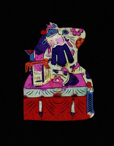 Manlig karaktär från Pekinoperan med mask. Målat papper eller "Jian Zhi", kinesisk folkkonst, Leonard de Selva, Kina, 2006. av School Chinese