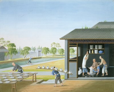 Porslinstillverkning, Kina, ca 1820 (gouache på papper) av School Chinese