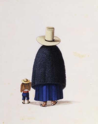 Mor och barn, ca 1860 (akvarell på rispapper) av School Chinese