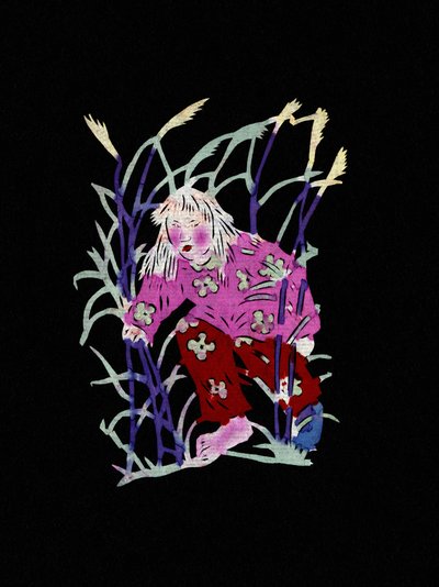 Bauer in Kräutern. Bemaltes Papierschnittbild oder "Jian Zhi", chinesische Volkskunst, Peking von School Chinese