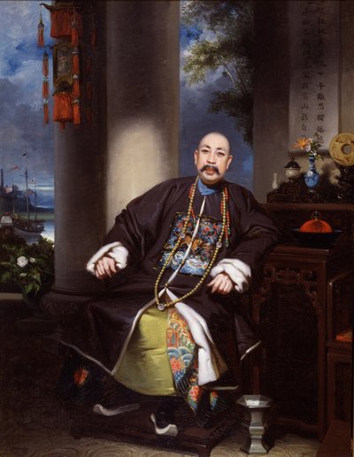 Porträtt av Mouqua, Lamqua, ca 1840 (olja på duk) av School Chinese
