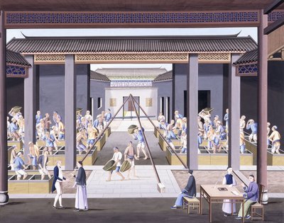 Pounding the Tea, c.1800 (gouacheteckningar på tungt inhemskt papper) av School Chinese