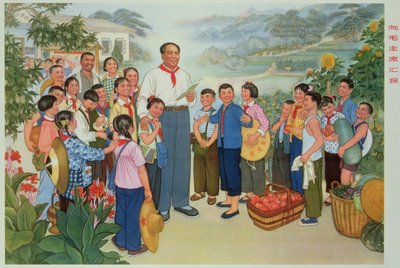 "Rapportera vår skörd till ordförande Mao", propagandaaffisch från den kinesiska kulturrevolutionen av School Chinese