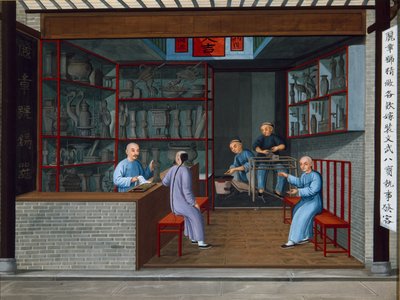 Säljer Tuttenage Metalwares, ca 1825 (gouache på papper) av School Chinese