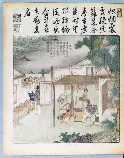 Sidenspinning, illustration från Yu Tche Keng Tche T