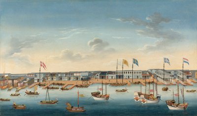 The Hongs at Canton, ca 1780 (olja på duk) av School Chinese