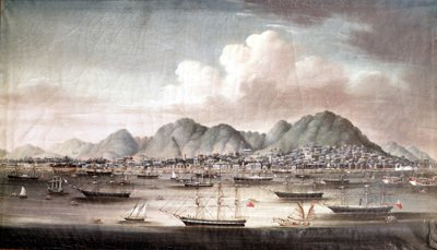 Hamnen i Hong Kong, hälften av 1800-talet, anonym kinesisk målning. av School Chinese