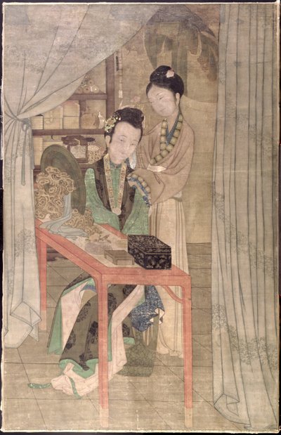 Kvinna vid hennes toalett (gouache på siden) av School Chinese