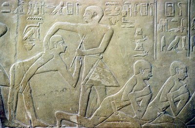 Forntida Egypten, Relief, Byäldste tvingades erkänna sina felaktiga skattedeklarationer till tjänstemän, Merereukas grav, 6: e Dyn (foto) av School Egyptian