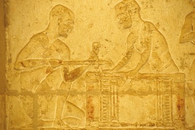 Forntida Egypten, Väggristning/-målning, Petosiris grav, Tuna el Gebel, 300 f.Kr, Snickare i arbete (foto) av School Egyptian