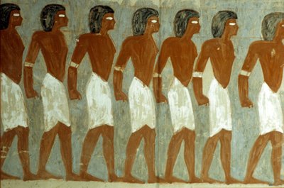 Forntida Egypten, Väggmålning, Fångar i fångenskap, Målning ofullbordad, Horemhebs grav av School Egyptian
