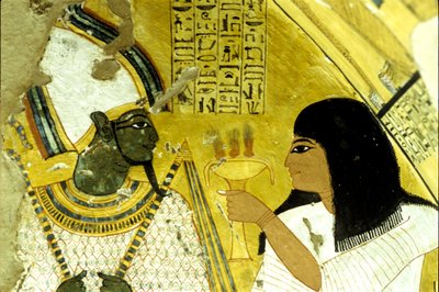 Forntida Egypten, Väggmålning Inherkhaus grav, Thebe, Adelns grav, 20:e dynastin, Inherkhau offrar till Osiris (foto) av School Egyptian