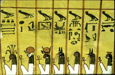 Forntida Egypten, Väggmålning Inherkhaus grav, Thebe, De adligas grav, 20:e dynastin, Sju av nattens tolv timmar (foto) av School Egyptian