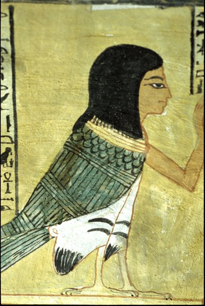 Forntida Egypten, Väggmålning Inherkhaus grav, Thebe, Adelsgraven, 20:e dynastin, Inherkhaus Ba eller själ (foto) av School Egyptian