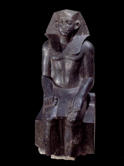 Forntida egyptisk konst: Staty av kung Sesostris III ålder. Dioritskulptur omkring 1870 f.Kr. (12:e dynastin, cirka 1963-1786). Från Medamoud (Egypten). Höjd: 1.200 m. Paris, Louvren av School Egyptian