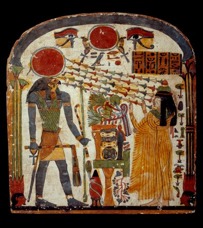 Konsten i det antika Egypten: stele de taperet den sena Taperet riktar en bön till Re-Horakhty (Re Horakhty, omkring 900 - 800 f.Kr.) Paris, Musee Du Louvre av School Egyptian