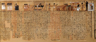 Egyptian Antiquit: Book of the Dead, Papyrus of Nebqed. Omkring 1400-1350 f.Kr. 18:e dynasti. Från Thebe. Sön 6,3 m Paris, Louvren av School Egyptian