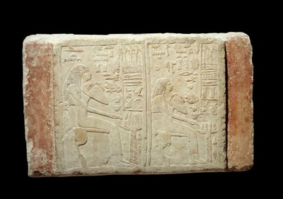 Egyptisk antikvitet: begravningsstele i kalksten av damerna Waten och Ousernebnet. Thinitisperiod (ca 3100-2700 f.Kr.) 2:a dynastin från Memphis. Paris Louvren av School Egyptian