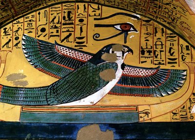 Luxor - Thebe: vänstra stranden av Nilen. Deir el Medineh: nekropol för hantverkare. Sennedjems grav. 18:e dynastin. representation av guden Horus av School Egyptian
