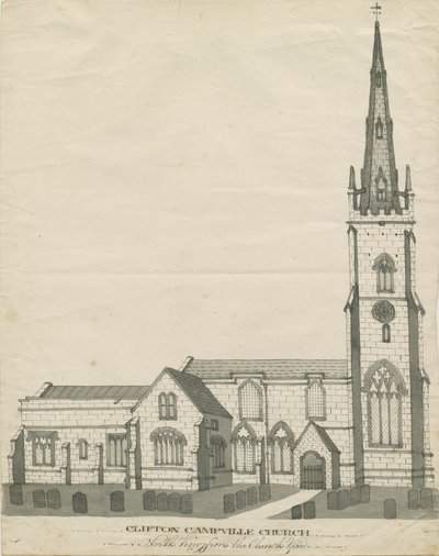 Clifton Campville Church: penn- och sepiateckning, nd [?1800-talet] (teckning) av School English