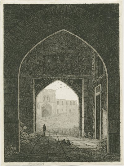 Dudley Castle - Gatehouse och North Gateway: etsning och [?1800-talet] (tryck) av School English