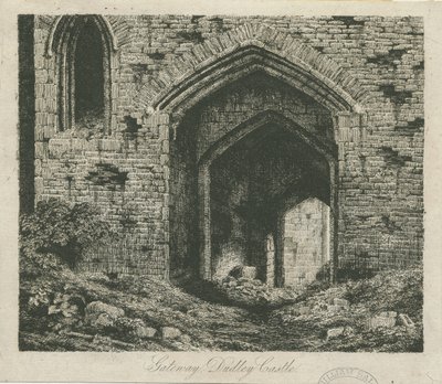 Dudley Castle - The Gatehouse: etsning och [?1800-talet] (tryck) av School English