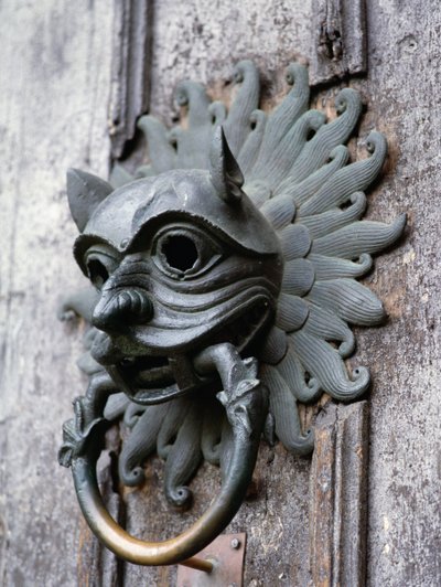 Durham Cathedral Sanctuary Knocker, kopia av brons original från 1100-talet (foto) av School English