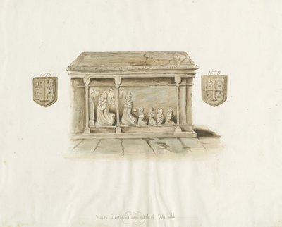 Eccleshall Church: Biskop Benthams grav: akvarellmålning, nd [?1800-talet] (målning) av School English