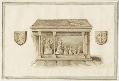 Eccleshall Church: Biskop Benthams grav: akvarellmålning, nd [?1800-talet] (målning) av School English