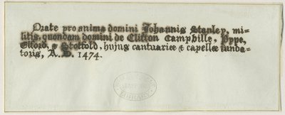 Elford Church - Tomb of Sir John Stanley: ritning med penna och bläck, nd [? 1800-talet] (teckning) av School English