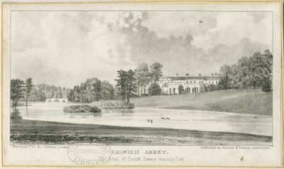 Ellastone - Calwich Abbey: litografi, nd [c.1839] (tryck) av School English