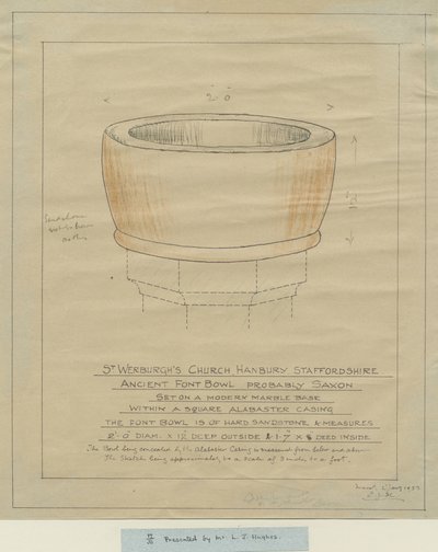 Hanbury Church - Ancient Font Bowl: tracing, nd [1933] (ritning) av School English