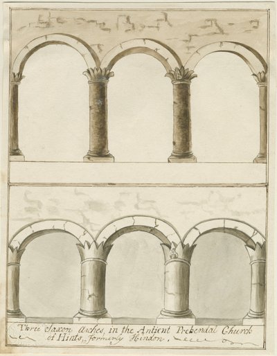 Interiör av Hints Church: penn- och tvättritning, nd [c 1750] (ritning) av School English