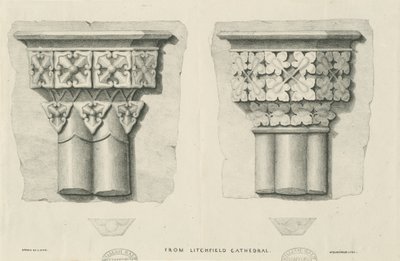 Interiör av Lichfield Cathedral - snidade lövverk: litografi och [? 1800-talet] (tryck) av School English
