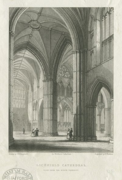 Interiör av Lichfield Cathedral - Korsning från norra tvärskeppet: gravyr, nd [mitten av 1800-talet] (tryck) av School English