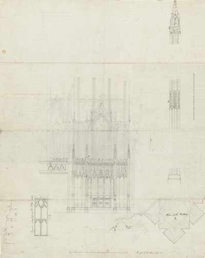 Interiör av Lichfield Cathedral - Reredos to Altar: pennteckning, nd [c 1780] (ritning) av School English